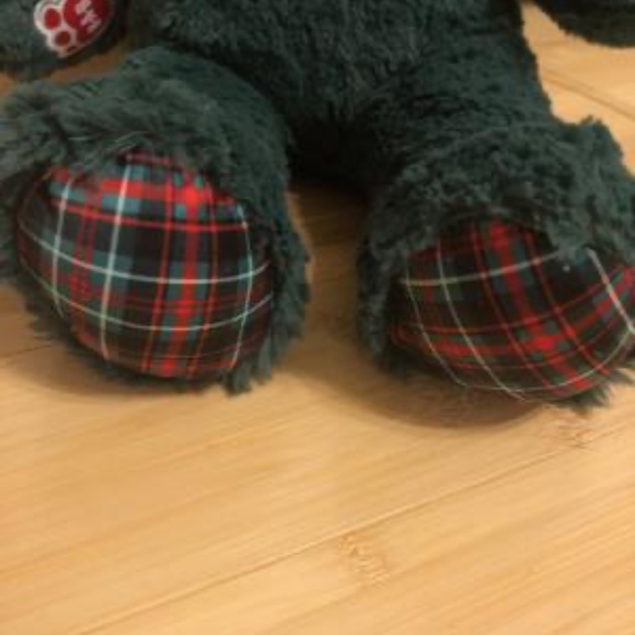 RETIRED BUILD A BEAR - GREEN BEAR WITH PLAID HEART, PAW PADS - Picture 3 of 6
